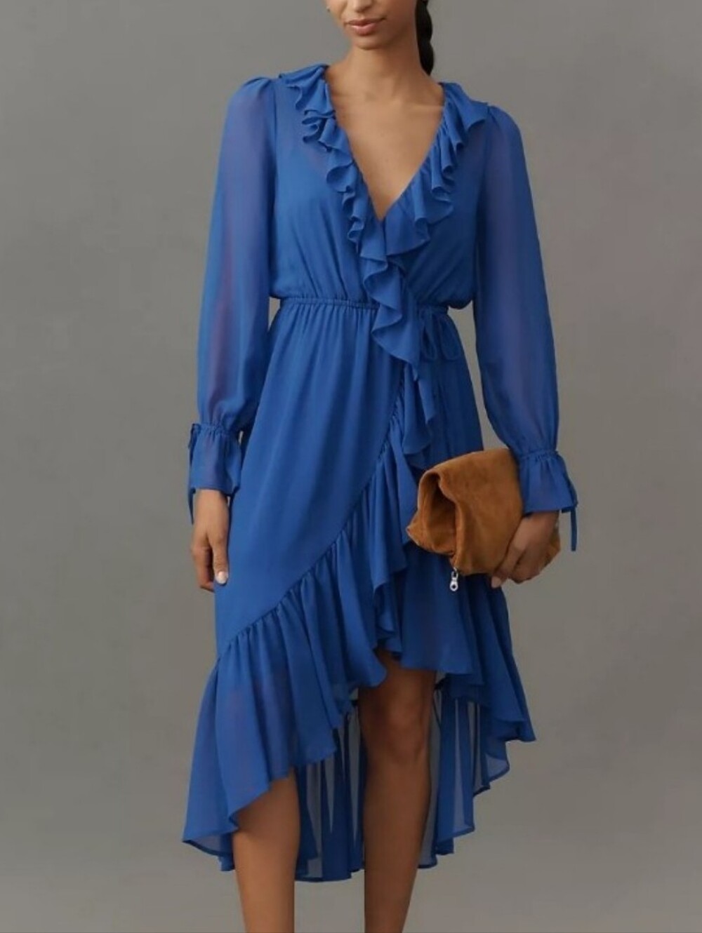 NWT NWT By Anthropologie Long-Sleeve Ruffled Asymmetric Midi Dress